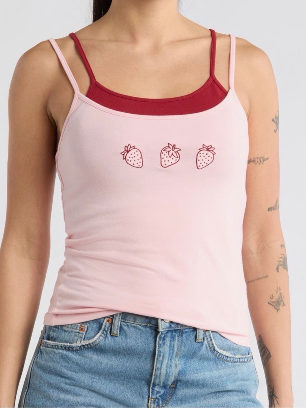 Vinyl Icons Strawberry Graphic Double-Strap Cotton Cami Top